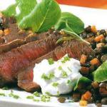 Meat Salad with Lettuce and Lentils recipe