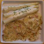 British Pancakes with Ham and Asparagus in Cream Sauce Breakfast