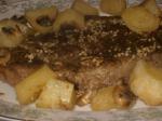American Beef Ribeye Roast With Potatoes Mushrooms and Pan Gravy Dinner