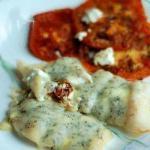 American Cod Baked with Gorgonzola and Fried Tomatoes Appetizer