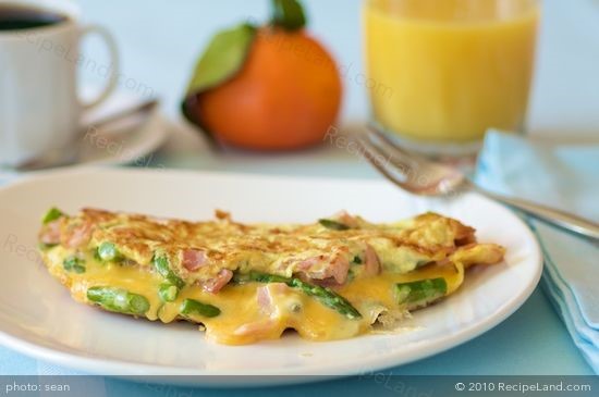 American Asparagus and Canadian Bacon Cheese Omelet Breakfast