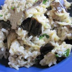 American Rice with Grilled Aubergines eggplants Appetizer