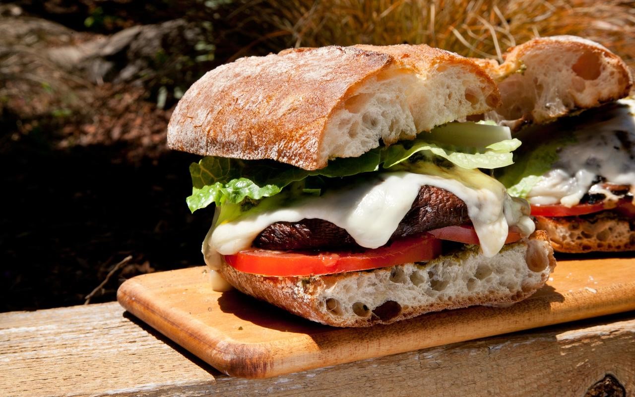 American Doubledecker Marinated Portobello burger Recipe Appetizer