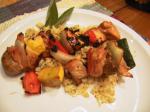 American Grilled Chicken and Veggie Kabobs Atop Sage Rice Dinner