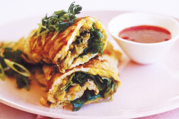 Australian Coriander And Corn Omelette Rolls Recipe Breakfast