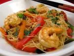 Thai Stirfry Prawns  Shrimps With Vegetables and Fresh Thai Noodles Dessert