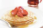 British Traditional Pancakes With Maple Syrup Butter and Strawberries Recipe Dessert