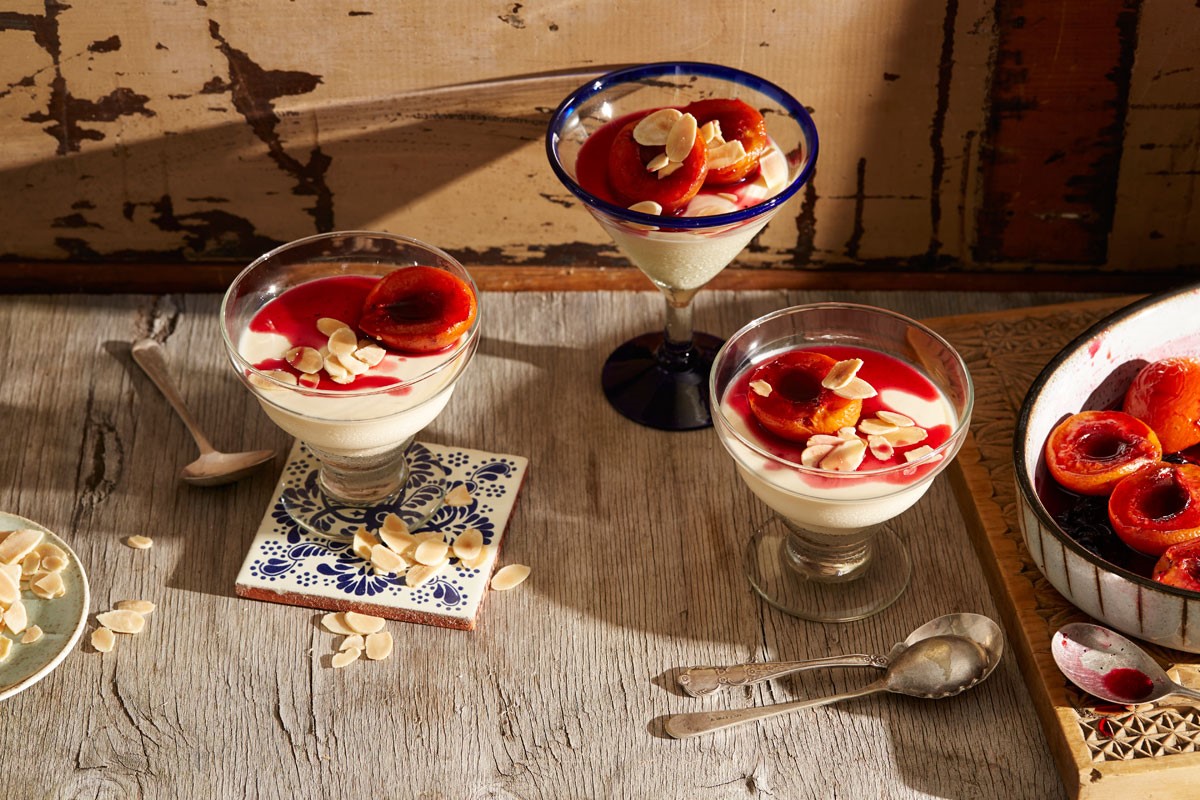 Mexican Mexican Almond and Rice Milk Panna Cotta with Braised Apricots Appetizer