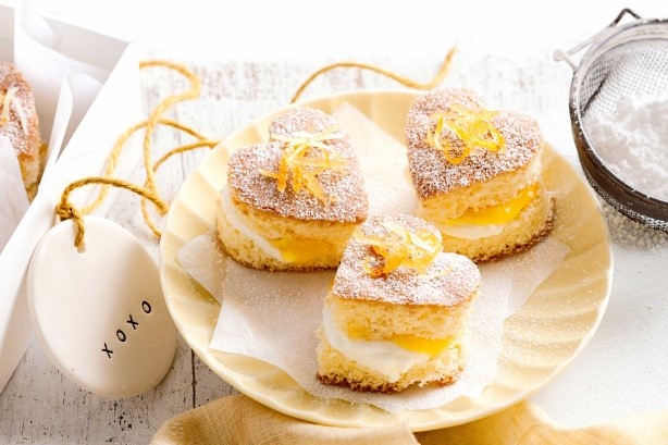 American Little Lemon Sponge Cake Hearts Recipe Dessert