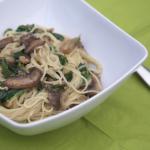 American Angel Hair Pasta With Brie Sauce Mushrooms Spinach and Onions Appetizer