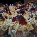 American Cupcakes with Decoration of Espaguettis and Meatballs Dessert