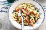 American Spaghetti With Garlic Butter Bacon And Prawns Recipe Appetizer