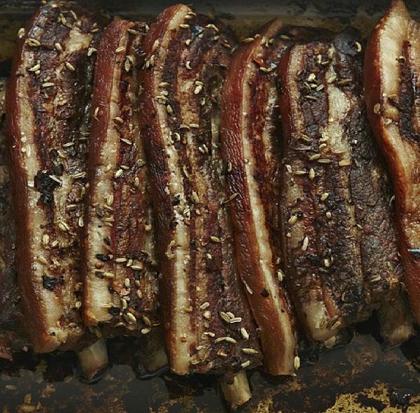 Italian Pork Belly Slices With Chili and Fennel Seeds Appetizer