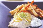 British Fish With Carrot And Potato Chips Recipe Appetizer