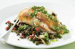 American Panfried Chicken On Lentils With Pesto Recipe Dinner
