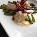 American Saint Jacques to the Green Asparagus Chorizo and Emulsion with Parmesan Appetizer