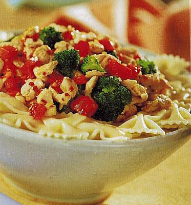 Italian Farfaile with Chicken Broccoli and Roasted Red Bell Peppers Dinner