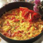 American Hearty Farmhouse Breakfast with Potatoes Eggs and Ham Appetizer