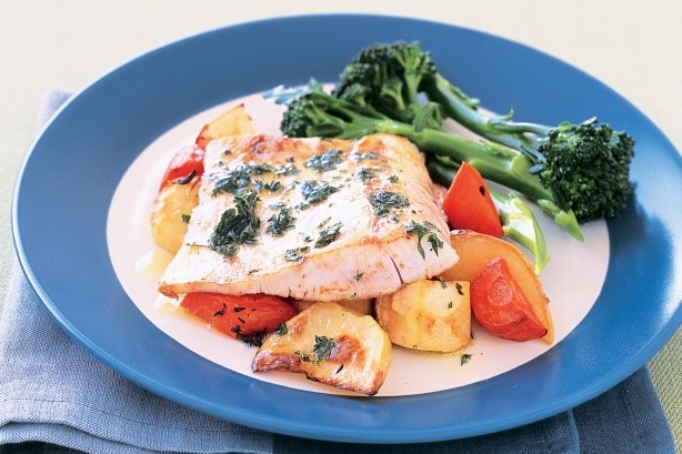 American Roasted Fish and Vegetables With Herb Butter Recipe Appetizer