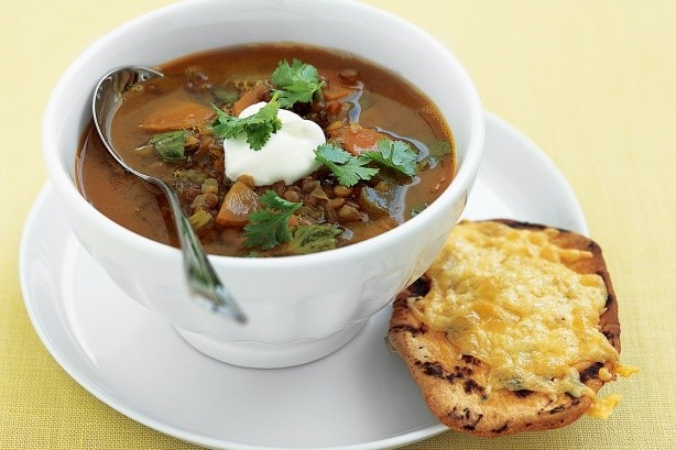 British Curried Lentil Soup With Cheese Naan Bread Recipe Soup
