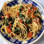 American Spaghetti with Gorgonzola Cheese and Spinach Dinner