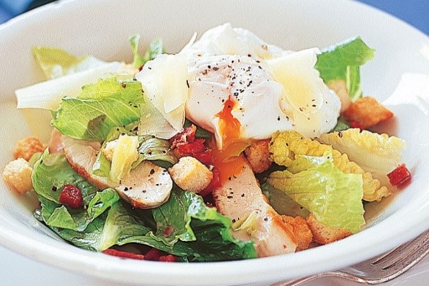 American Chicken Caesar Salad With Poached Egg Recipe Appetizer