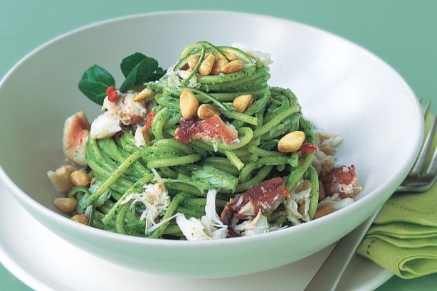 Canadian Spaghetti With Watercress Pesto And Crab Recipe Dinner