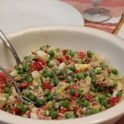 American Salpicon Rice with Tomatoes Green Beans and Hardboiled Egg Appetizer