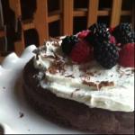 American Gluten Free Chocolate Cake with Mascarpone Cream and Red Fruits Dessert