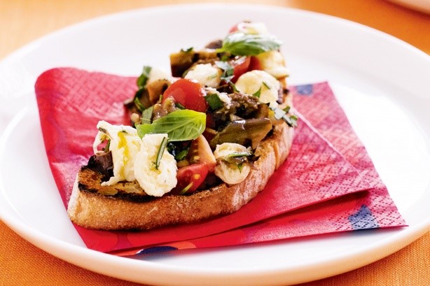 Italian Bruschetta With Tomato Eggplant And Bocconcini Recipe Appetizer