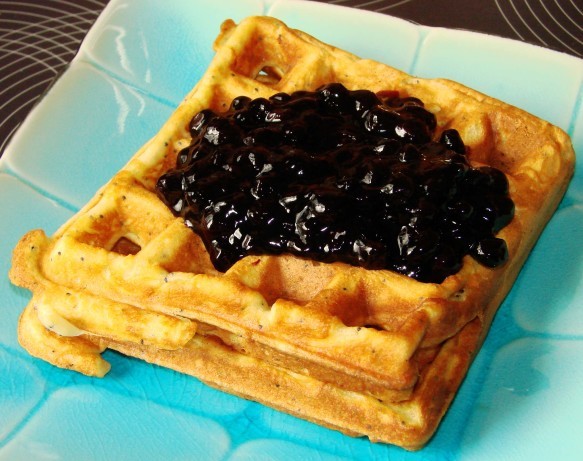 American Lemonpoppy Seed Waffles with Blueberry Sauce Dessert