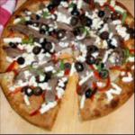 Grilled Steak Pizza with Roasted Red Peppers and Feta Cheese recipe