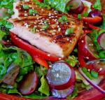 Australian Seared Salmon With Grapes on a Bed of Greens Appetizer