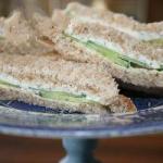 British High Tea Sandwich with Cucumber Currency and Cream Cheese Appetizer