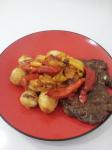 Ribeye Steaks With Roasted Red Peppers and Balsamic Vinegar recipe
