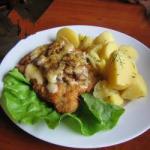 American Breast of Chicken Fried with Cheese and Mushrooms Appetizer