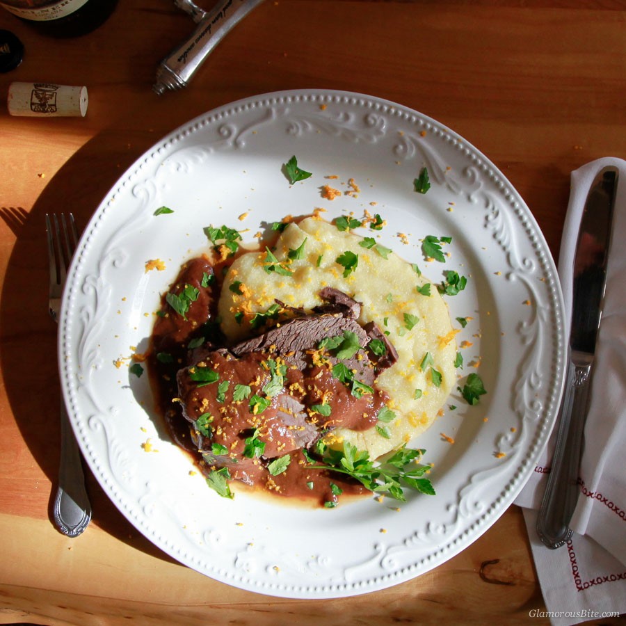 American Wine Braised Beef Shoulder with Root Vegetables Appetizer