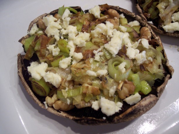 American Stuffed Mushrooms With Leeks Blue Cheese and Walnuts Appetizer