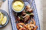 American Barbecued Garlic And Chilli Prawns With Saffron Mayonnaise Recipe Appetizer