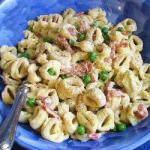 American Tortellini with Cream Bacon and Peas Appetizer
