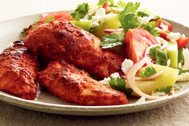 Indian Tandoori Chicken With Tomato And Cucumber Salad Recipe Dinner