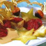 British Prickly Pears and Star Fruit with Caramel Sauce Dessert