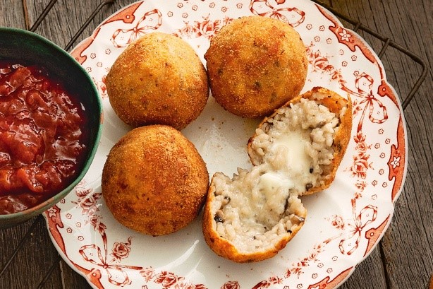 American Mixed Mushroom And Gorgonzola Arancini Recipe Appetizer