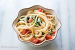 Pasta with Tomato Spinach Basil and Brie Recipe recipe