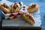 American Spicy Pulled Pork Rolls with Coleslaw and Barbecue Sauce Appetizer