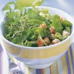 American Salad of Snow Peas and Garlic Croutons Appetizer