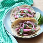 American Slowcooker Carnitas Tacos with Pickled Onions Appetizer