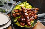 Pork Skewers With Bean Pea and Zucchini Saffron Rice Recipe recipe