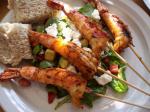 British Grilled Shrimp Skewers With Spinach Salad Appetizer