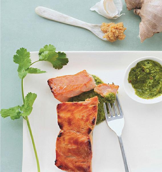 Japanese Miso Salmon with Cilantro Sauce Dinner